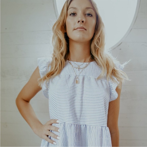 Blu Pepper Striped White and Blue Blouse - Picture 5 of 5